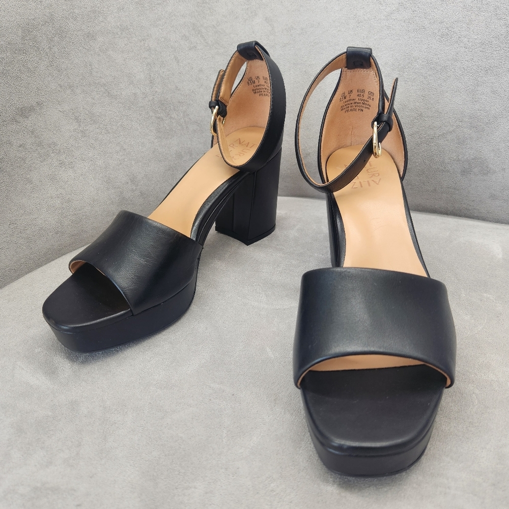 Naturalizer Heeled Sandals 9.5 Black Leather Pearlyn Platform Chunky New $140